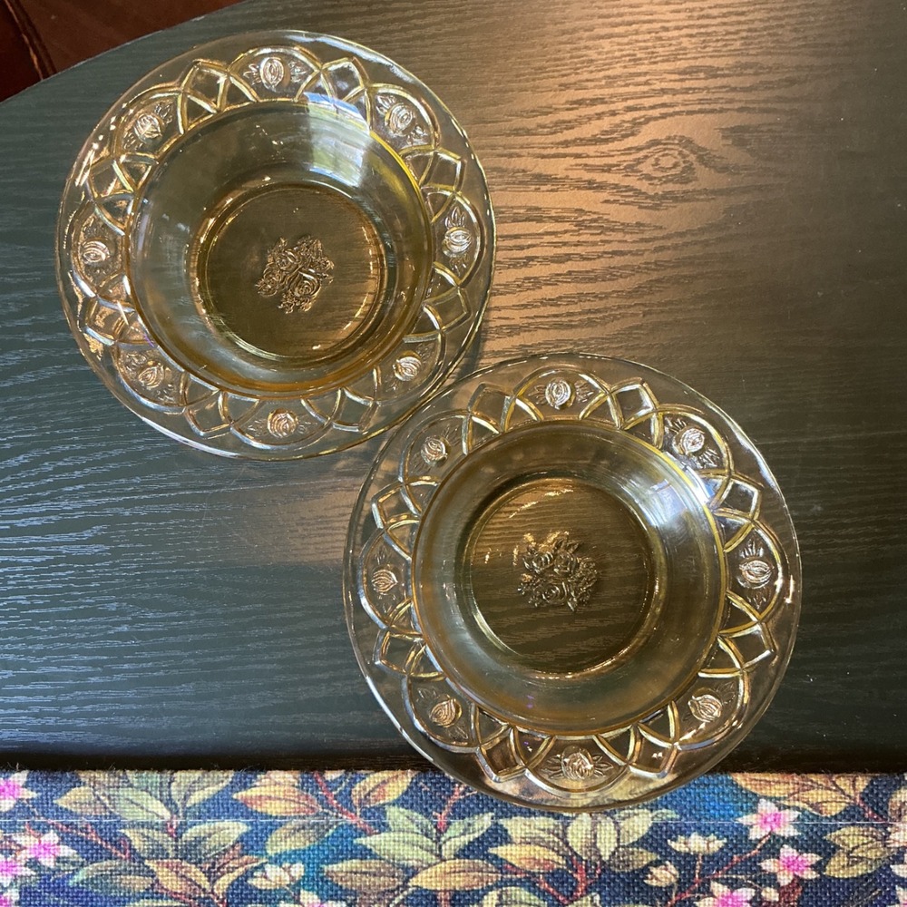 Federal Glass Rosemary Dutch Rose Amber Yellow Depression 5.25" Bowls Set of 2